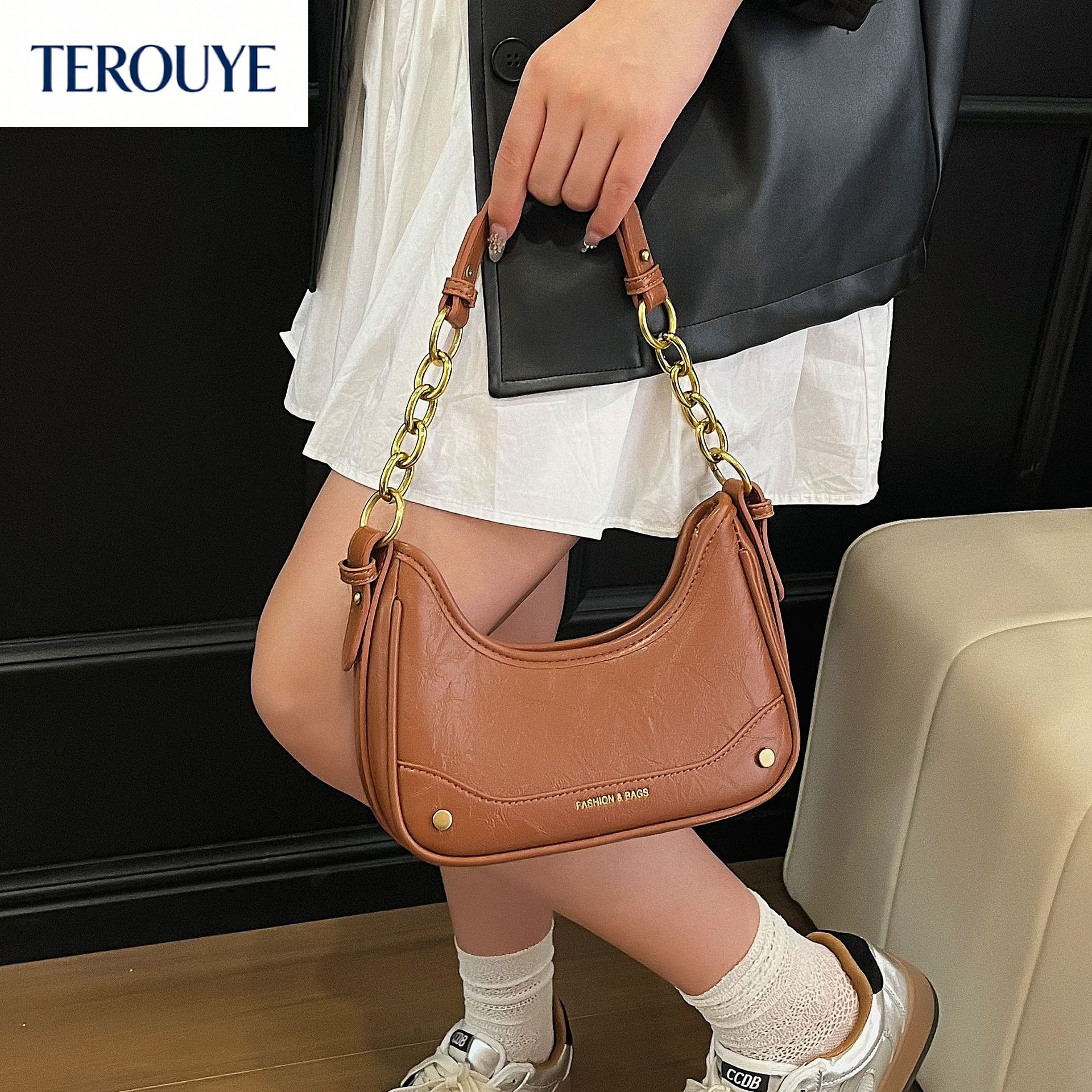 TEROUYE Korean texture niche design women's armpit bag autumn and winter new collection retro fashion style chain shoulder bag luxury Bag