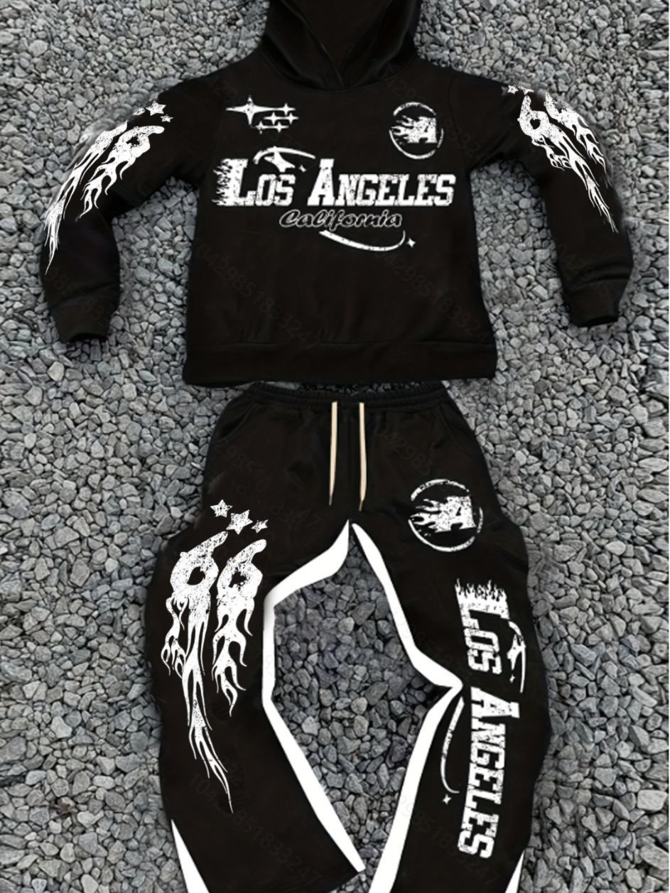 Luxury Brand Designer Clothes 2025 Spring And Autumn New Men's American Style Hooded Sweatshirt And Flared Pants Set Sports Trendy High Street