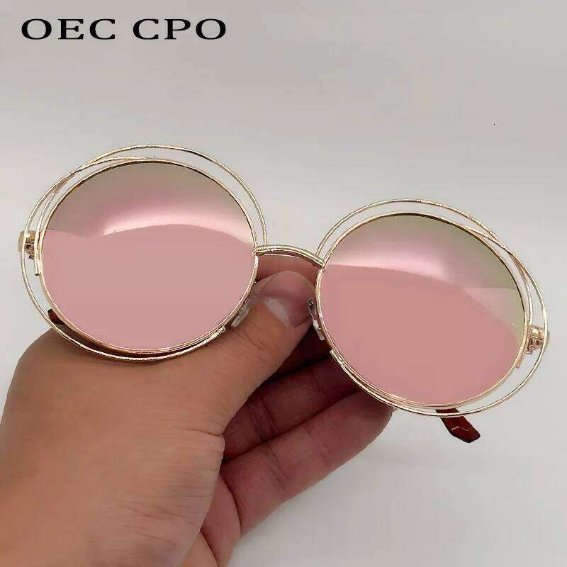 OEC CPOVintage Round Sunglasses for Women Fashion Metal Big Frame Sun Glasses Female Goggles Oculos De Sol H260129