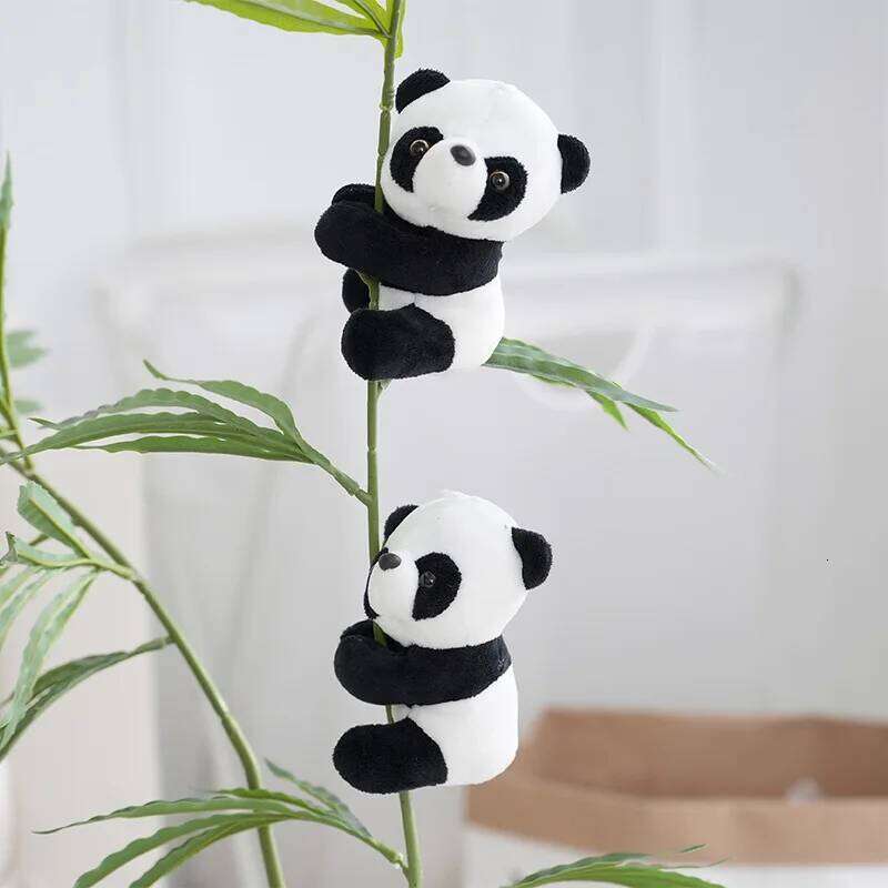 Cute clip crooked pendant small panda doll backpack charm accessories plush toys Y260128