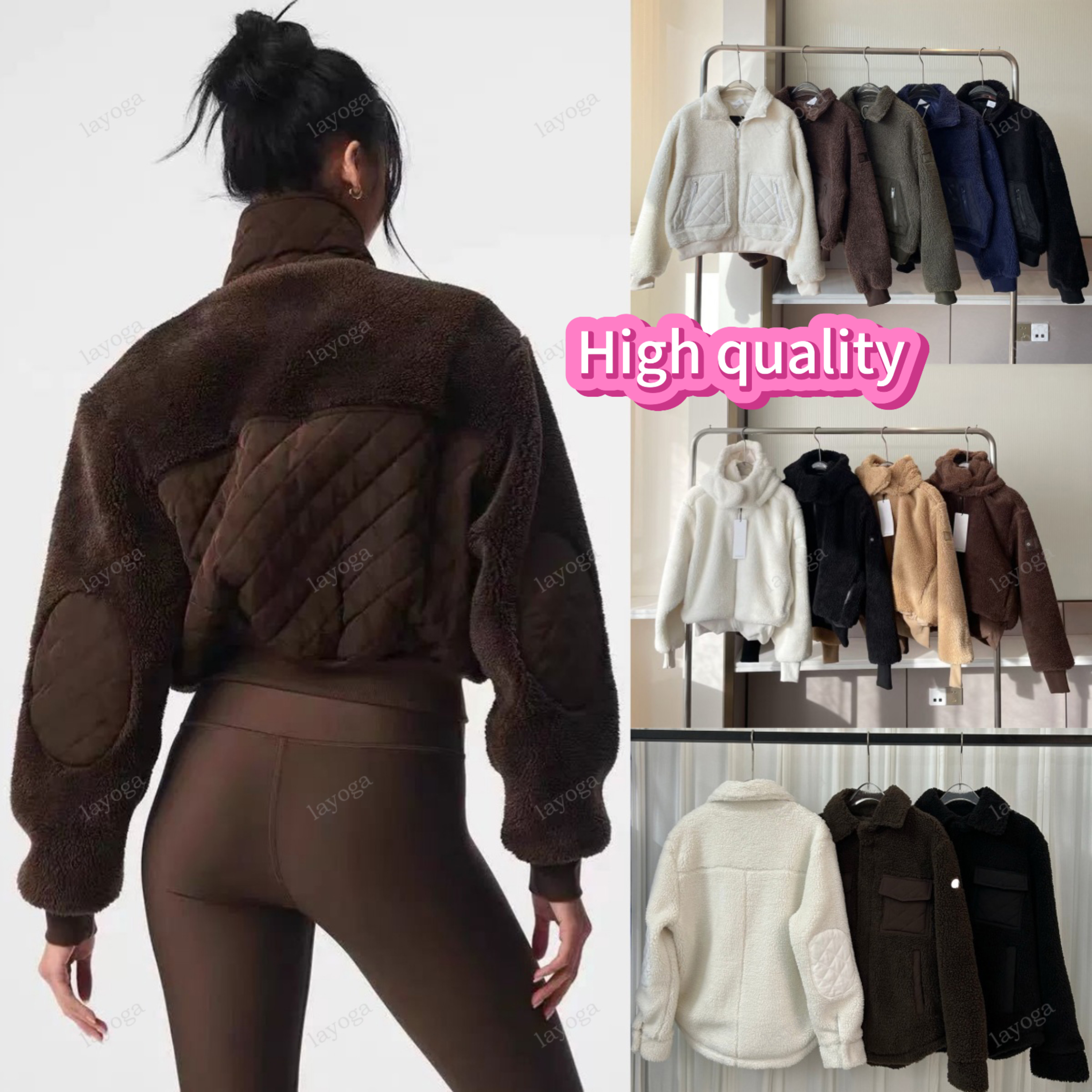 women sweat set New designer womens jacket winter brown lambhair hooded short jacket zip up sweatshirt warm sporty and casual stand up collar gym 10A