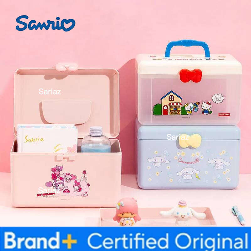 Sanrio Hello Kitty Double Layer Desktop Cartoon Cute Style Cosmetics Drug Storage Box Christmas Gift H260129