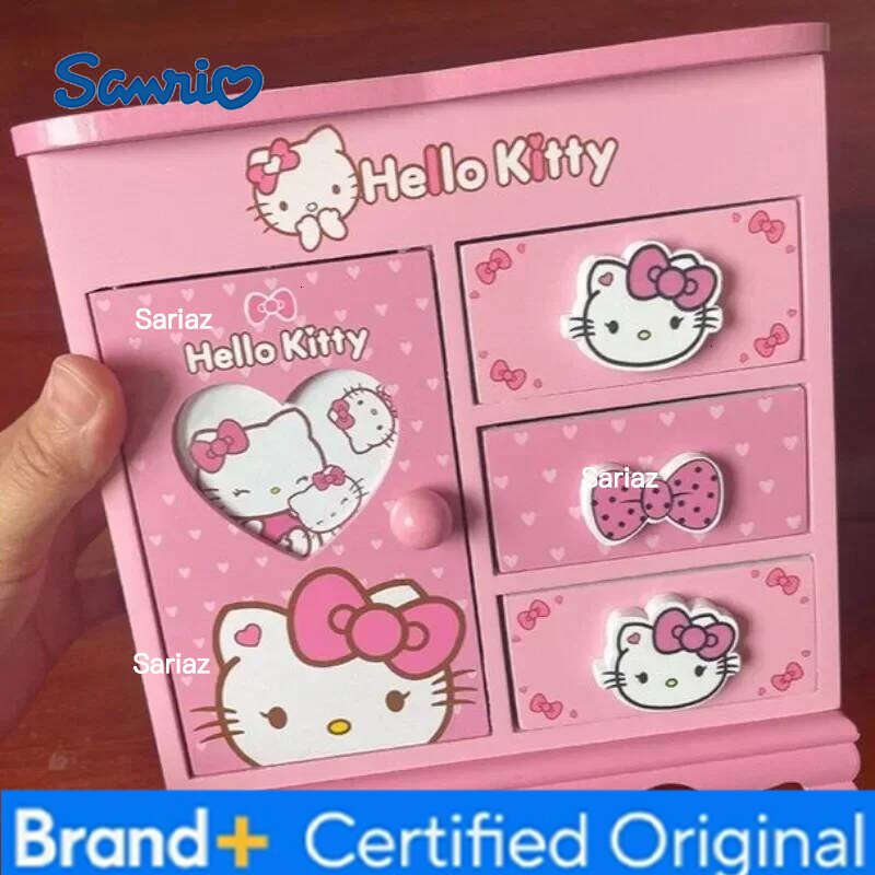 Sanrio Hello Kitty Kuromi Japanese cute kawaii girl wooden jewelry storage desktop organizer box as a birthday gift for friends H260129