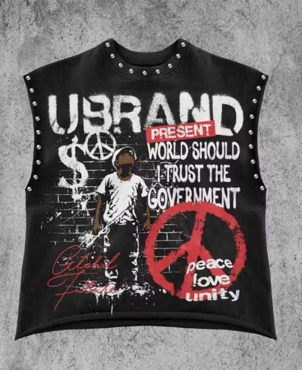 Y2K popular round neck vest retro punk hip-hop loose print Pure top classic loose sleeveless T-shirt