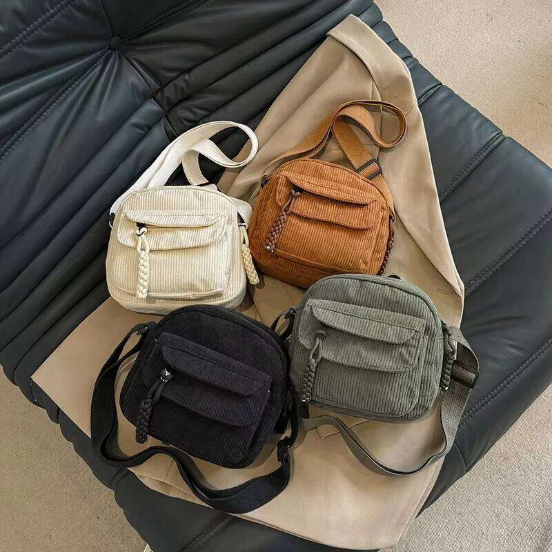 Women'S All-Match Messenger Solid Color Corduroy Shoulder Casual Simple Commuter Small Square Bag