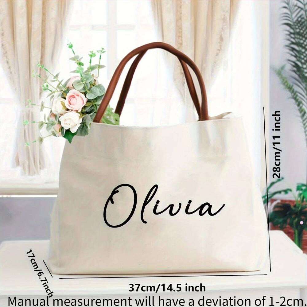 Customized Name Solid Color Canvas Single-Shoulder Bag Large Capacity Handbag Women Prefect Gift For Family Holiday Trip Use XJ260129
