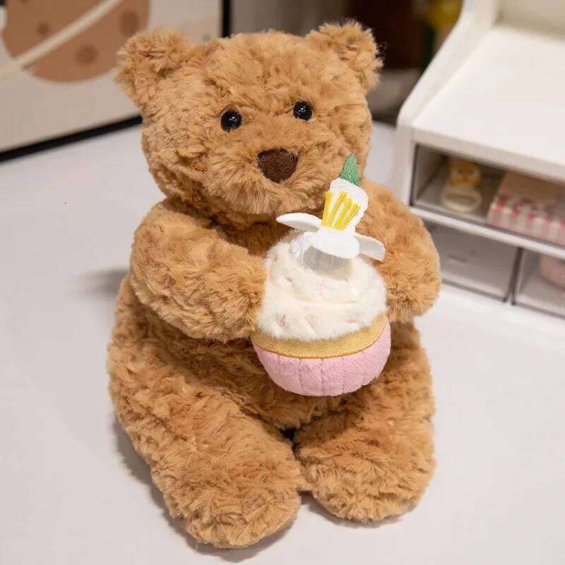 Bathrobe Bear Cake and Rabbit Toy Backpack Charm Plush Cartoon Birthday Christmas Gift Y260128