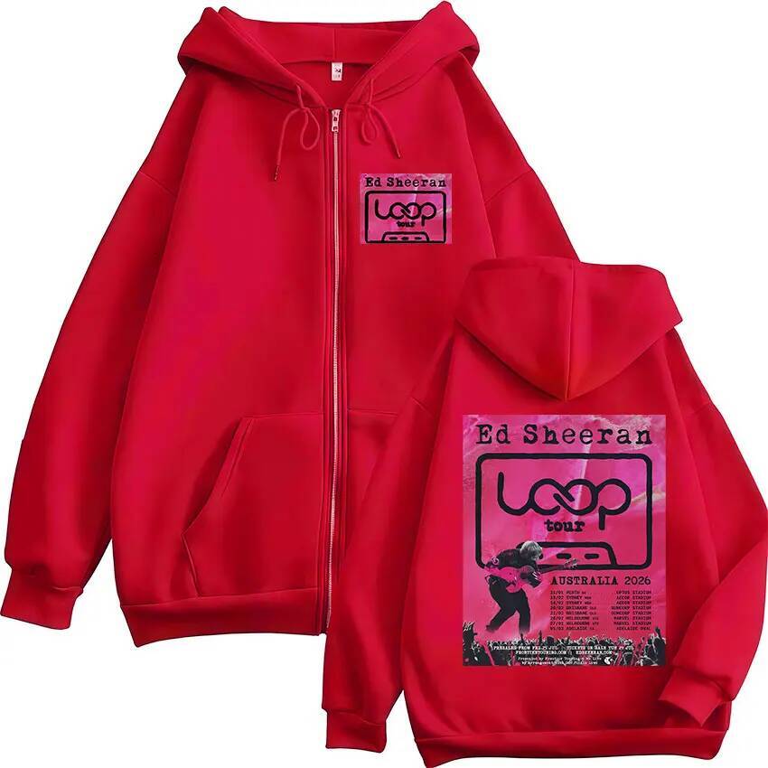 Ed Sheeran Loop Australia 2026 Tour Graphic Zipper Hoodies Fans Gifts Men's Women Fashion Hip Hop Zip Up Sweatshirts Jacket ddmytues
