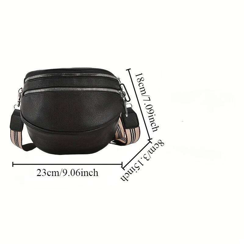 High Looks, Simple Fashion, Double Zipper Fanny Pack Daily Commuting with A Wide Strap Leather Shoulder Bag