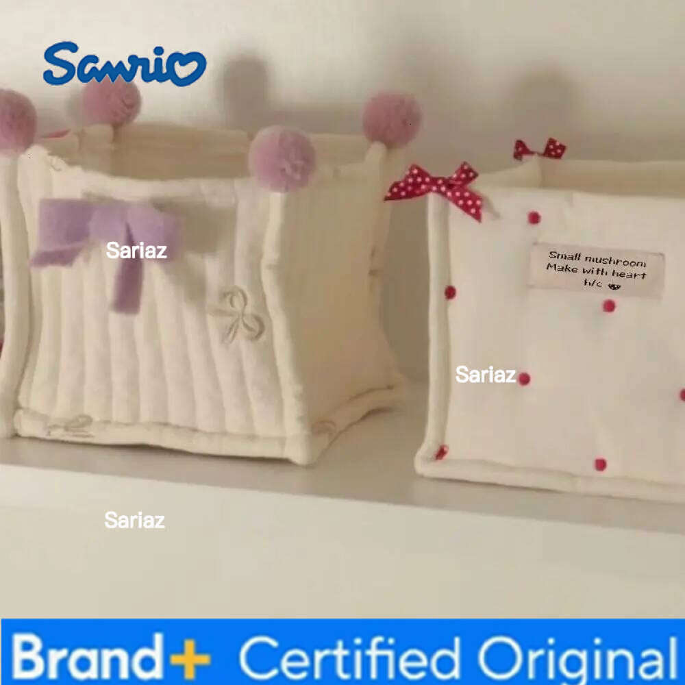 Sanrio Cute Square Storage Basket Rabbit Grid Organizer Bowknot Cotton Desktop Box H260129 H260129