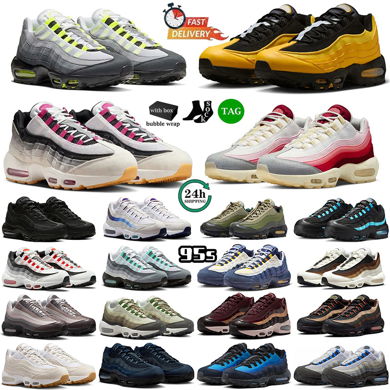 With Box Designer Shoes Mens Womens 95s 95 Running Shoes Fashion platform Trainers Triple Black White Yellow Cool Grey Olive Outdoor Sports Men Sneakers Size 36-46