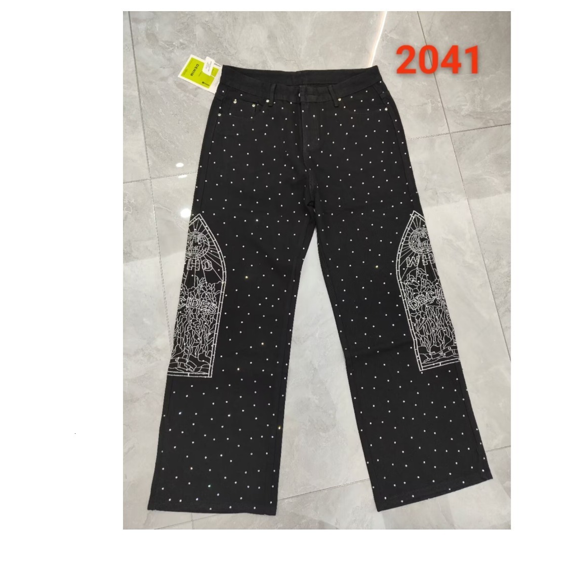 Luxury Brand Designer Clothes Exclusive American High Street Trendy Brand New Straight Loose Black Diamond Multi-Pocket Hot Diamond Full Diamond Black
