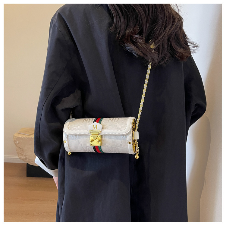 Jacquard canvas with leather embroidery letter color-block pen holder crossbody bag for women, European style, small bag with shoulder strapW251111