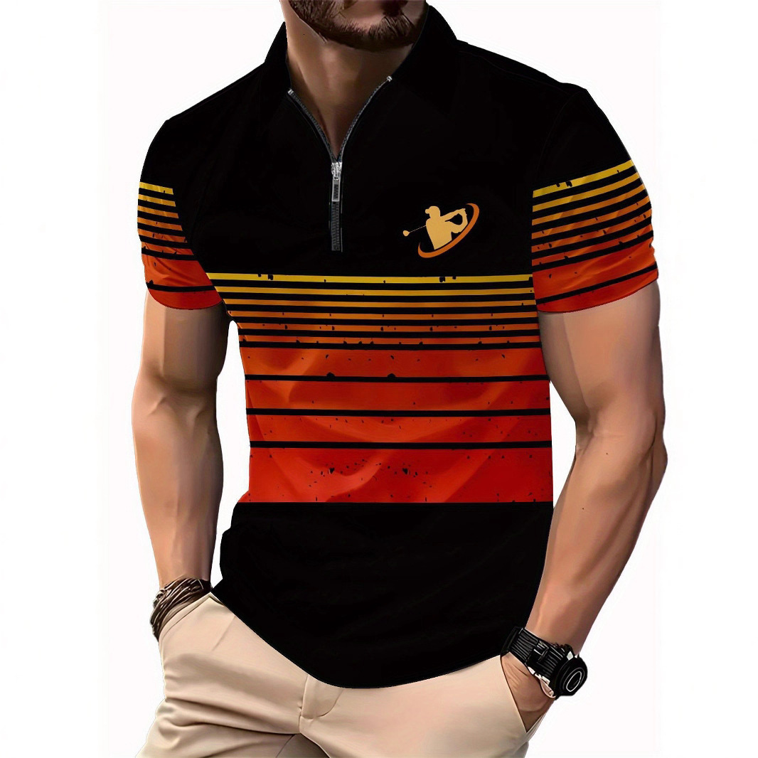 Luxury Brand Designer Clothes Color-Block Summer New 3D Printed Turn-Down Collar Short Sleeve Pullover Casual Mens T-Shirt Zipper Polo Shirt One-Piece - view 3
