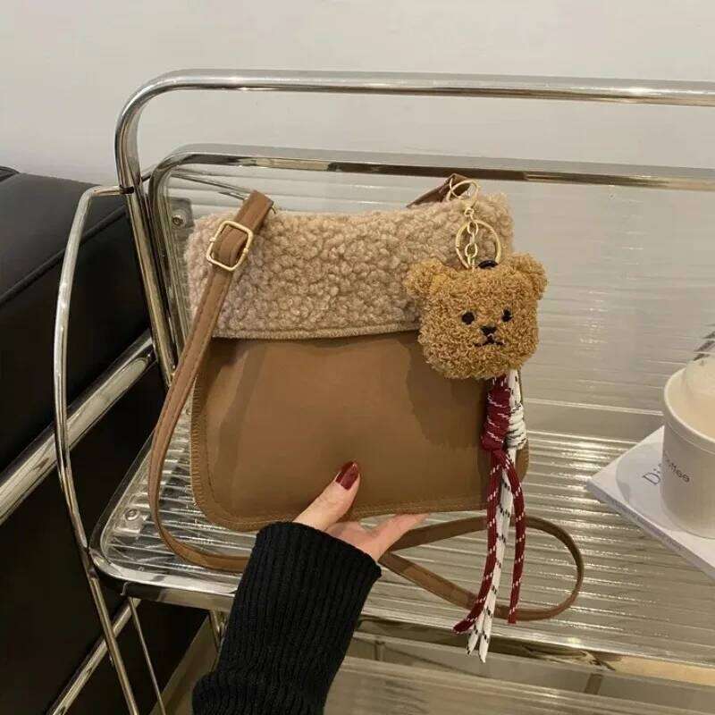 Winter Autumn Cute Bear Fluffy for Women High-end Furry Small Single Shoulder Crossbody Girls Phone Bag