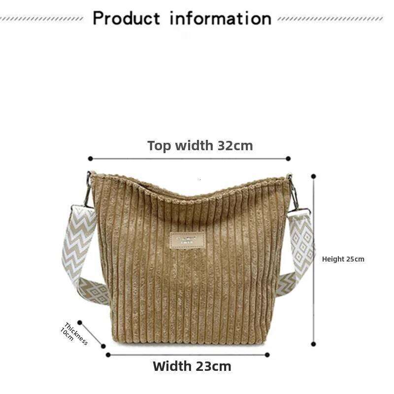 Solid Color Corduroy Messenger Versatile Handbag Women Shoulder Crossbody Bags Casual Chic Bucket Womens Bag Bolsos Mujer XJ260129