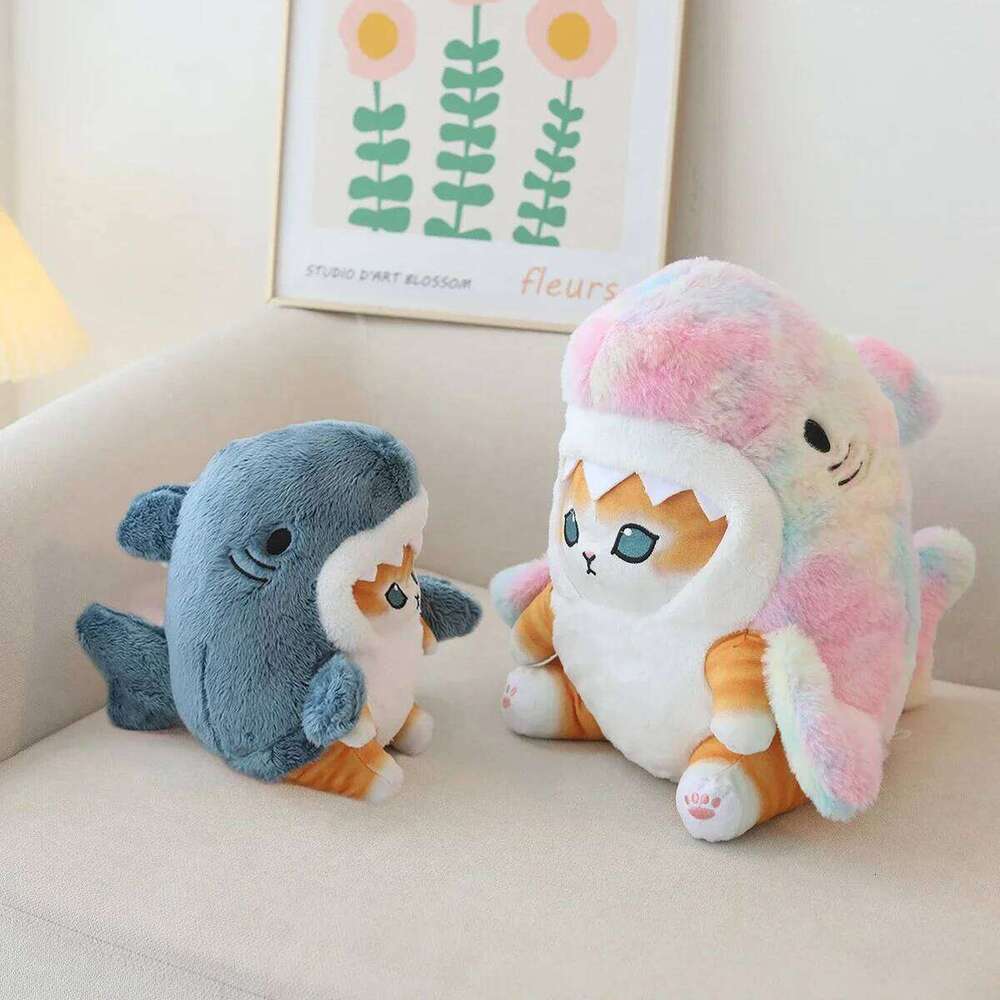 Kawaii Plush Toy Soft Stuffed Colorful Shark Cat Doll Kids Toys Birthday Christmas Gift for Boys Girls Y260128