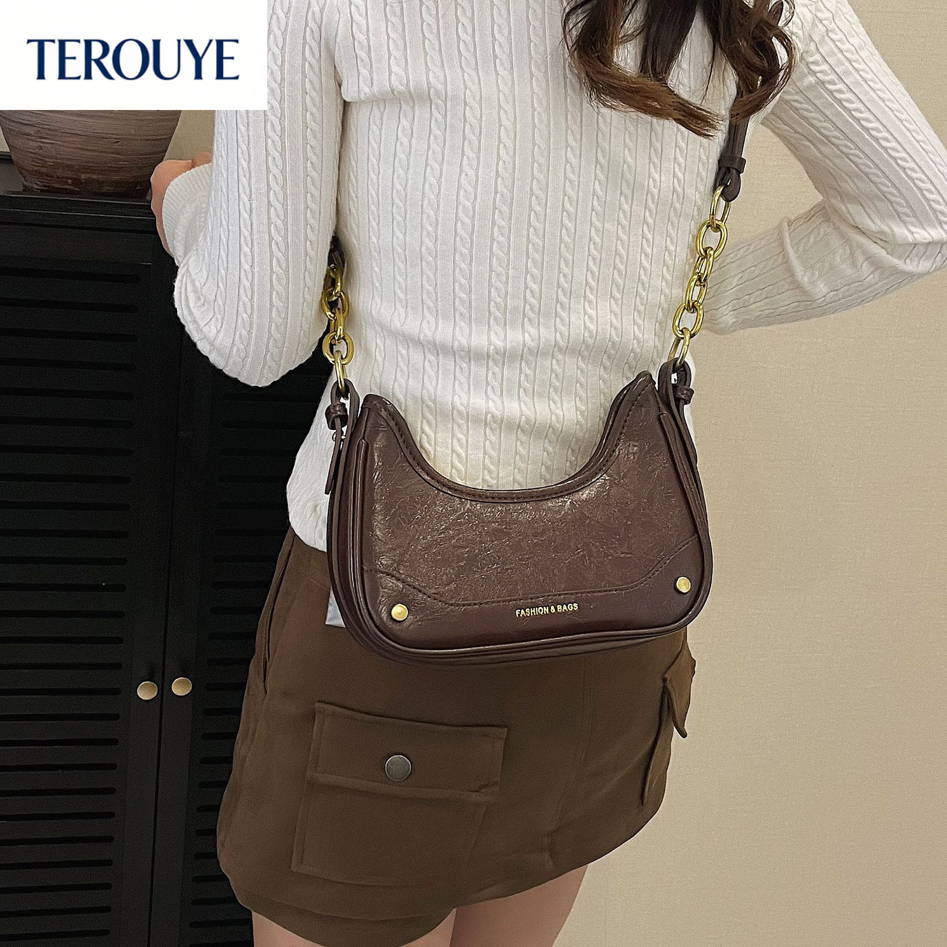 TEROUYE Korean texture niche design women's armpit bag autumn and winter new collection retro fashion style chain shoulder bag luxury Bag