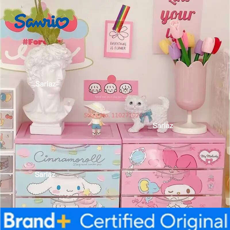 Sanrio Anime s Kawaii Cinnamoroll My Melody Hellokittys Littletwinstars Cute Ins Style Jewelry Desktop Drawer Makeup Storage Box H260129