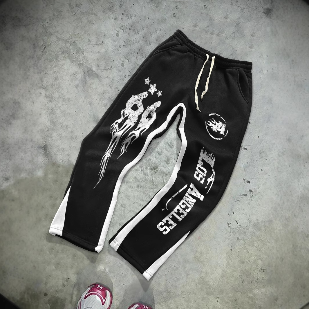 Luxury Brand Designer Clothes New Trendy Brand European And American Fashion Flame Letter Casual Fashion Micro-Elastic Fabric Flared Pants Fashion Ver