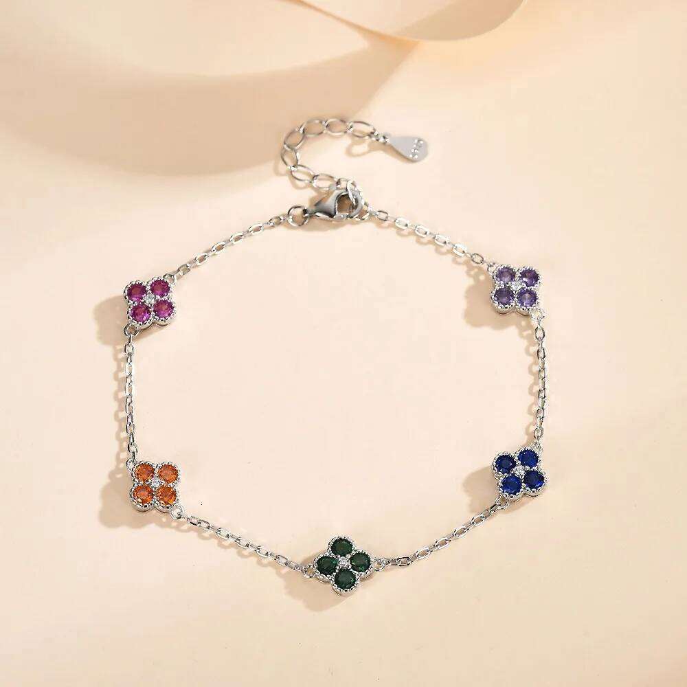 S925 Colorful Flower Zircon Multi-Color Crystal Bracelet Floral Inifinity Chain Statement Jewelry For Women Party Gifts H260129