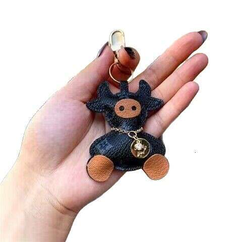 Bag Charm Keychain Monogram Pattern Cow Keychain Brown Leather Wrist Strap & Tassel Accessory for Daily Wear & Gifting