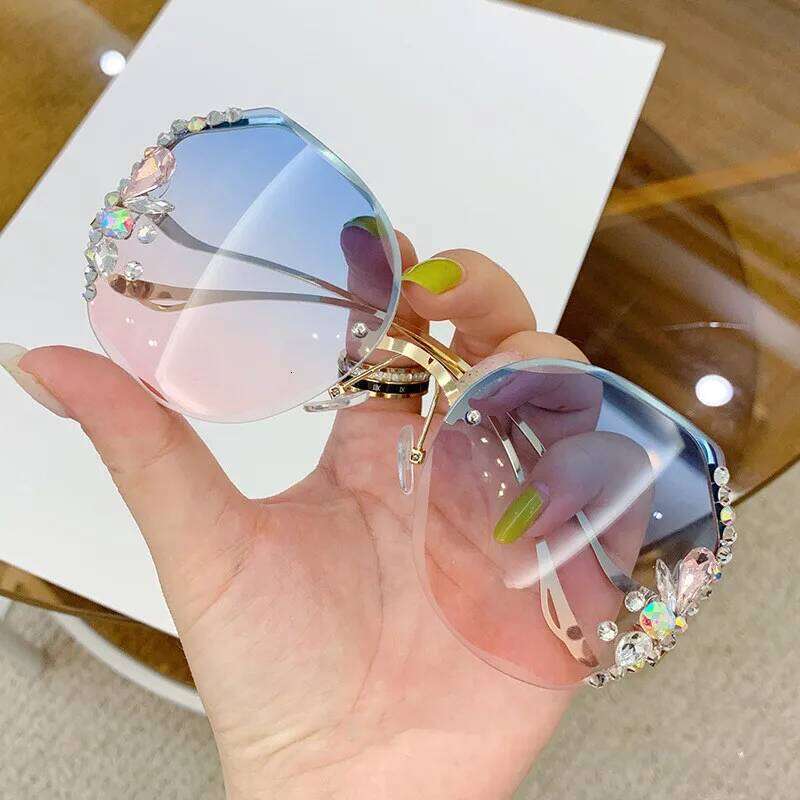Women's New Diamond Rimless Cut Edge Big Face Slimming Sunglasses H260129