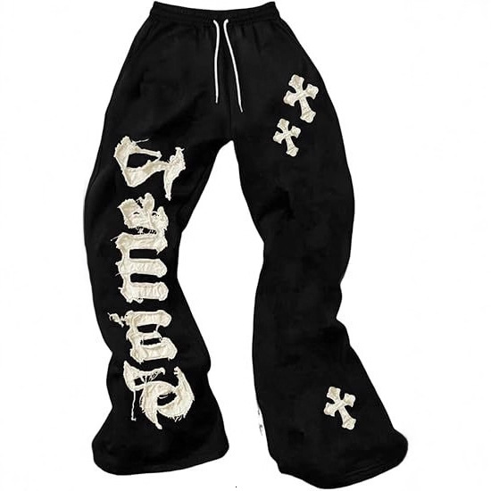Luxury Brand Designer Clothes SHENHE Men's Pattern Cross Print Flared Sweatpants Drawstring Gothic Y2k Casual Pants
