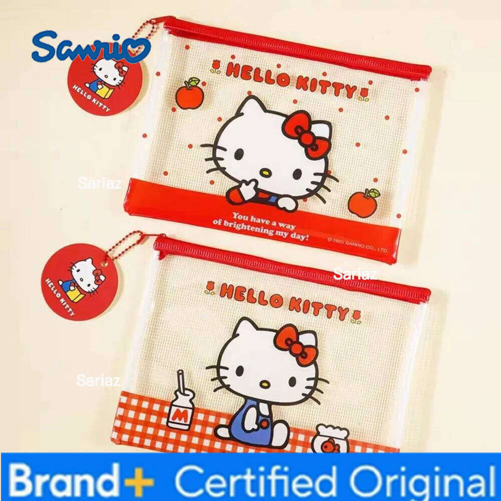 Sanrio Genuine A5 Zipper File Pouch Hello Kitty Cartoon Transparent Waterproof Pencil Eraser Stationery Storage Bag Girls Gifts H260129
