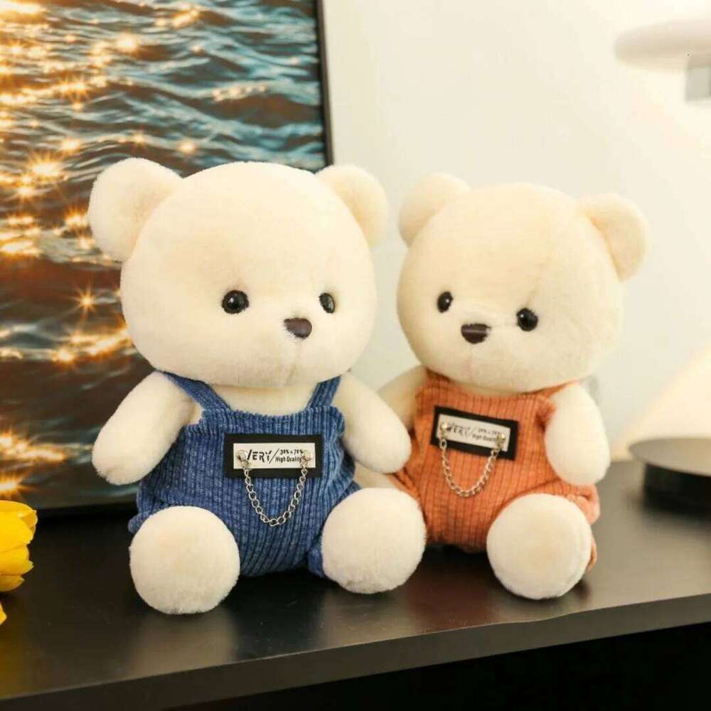 1pc 25cm/9.84in Cute bib pants rag doll pro couple bear plush toy kids gift girl pillow Y260128