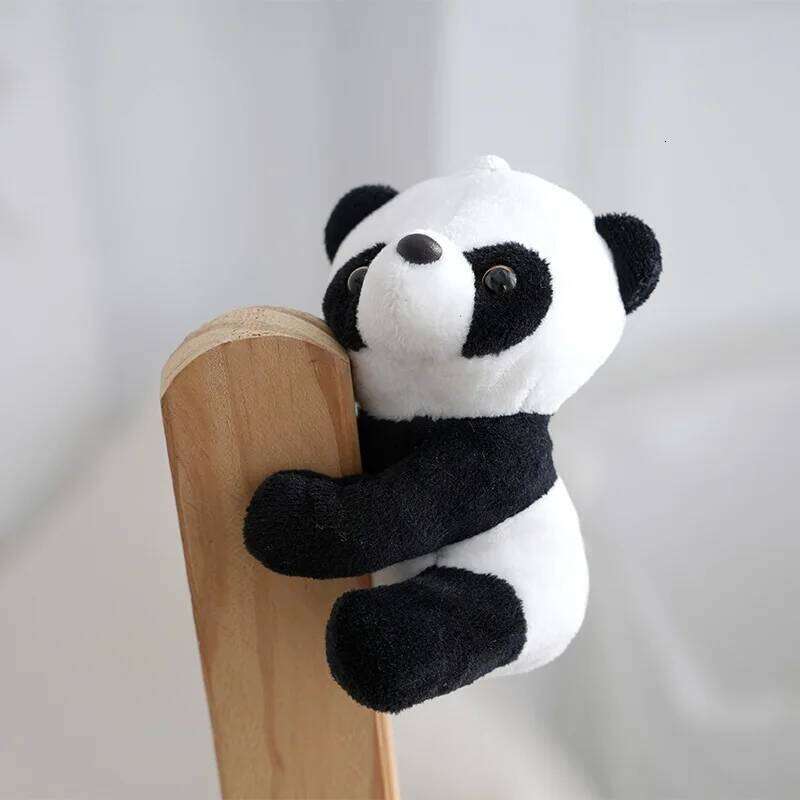 Cute clip crooked pendant small panda doll backpack charm accessories plush toys Y260128