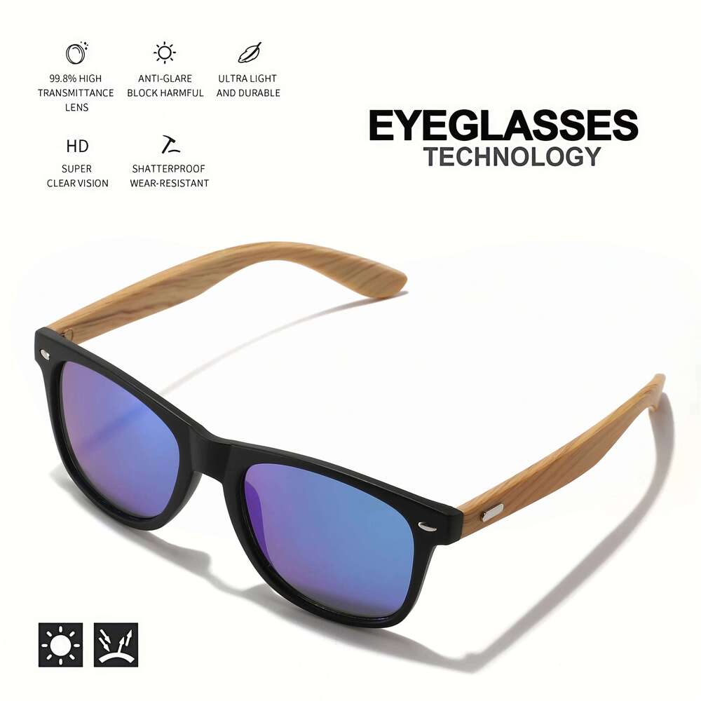 3PCS Bamboo Texture Square Sunglasses UV400, Fashion Unisex Classic - Lightweight for Casual Wear & Holidays H260129