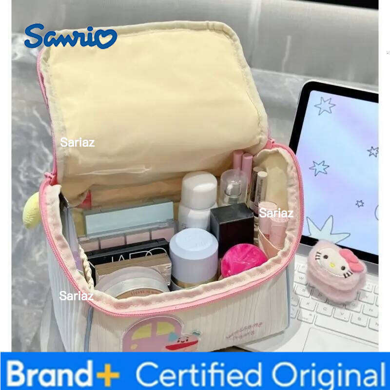 Sanrio Cute Hello Kitty Little House Makeup for Women Large Capacity Portable Travel Toiletries Hand-held Compartment Storage Bag H260129 H260129