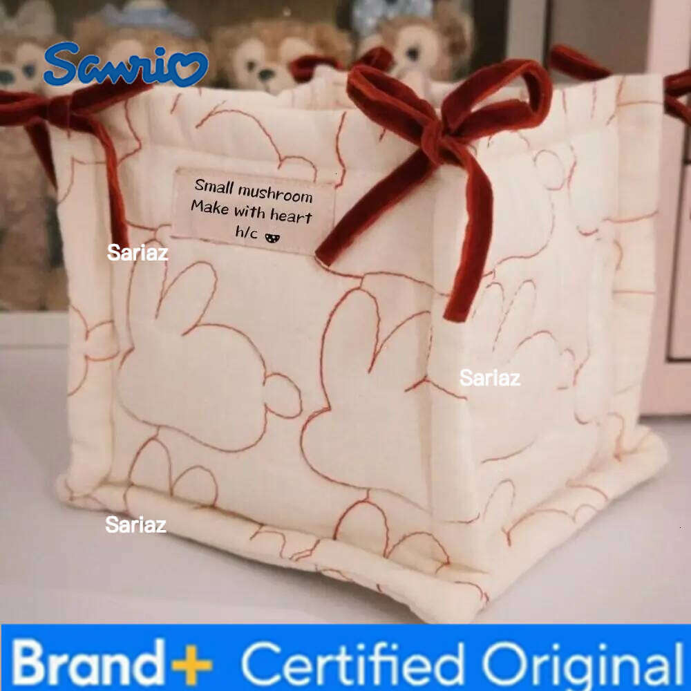 Sanrio Cute Square Storage Basket Rabbit Grid Organizer Bowknot Cotton Desktop Box H260129 H260129