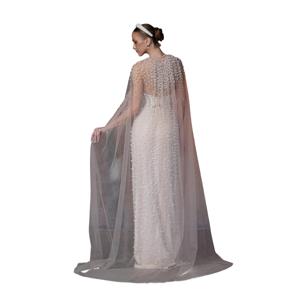 Modern Wedding Cape Bridal Jacket Warm Pearls Beads Wraps White Ivory Outsize Bride Shawl Accessories Robe Jackets Custom Made