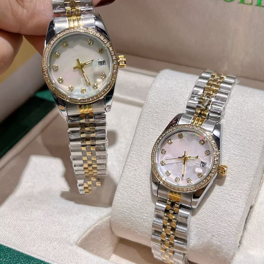 Mother of Pearl powder shell-fashion ladies watches 28mm quartz women watch Designer wristwatches Stainless Steel band for womens Christmas Valentines Day Gift