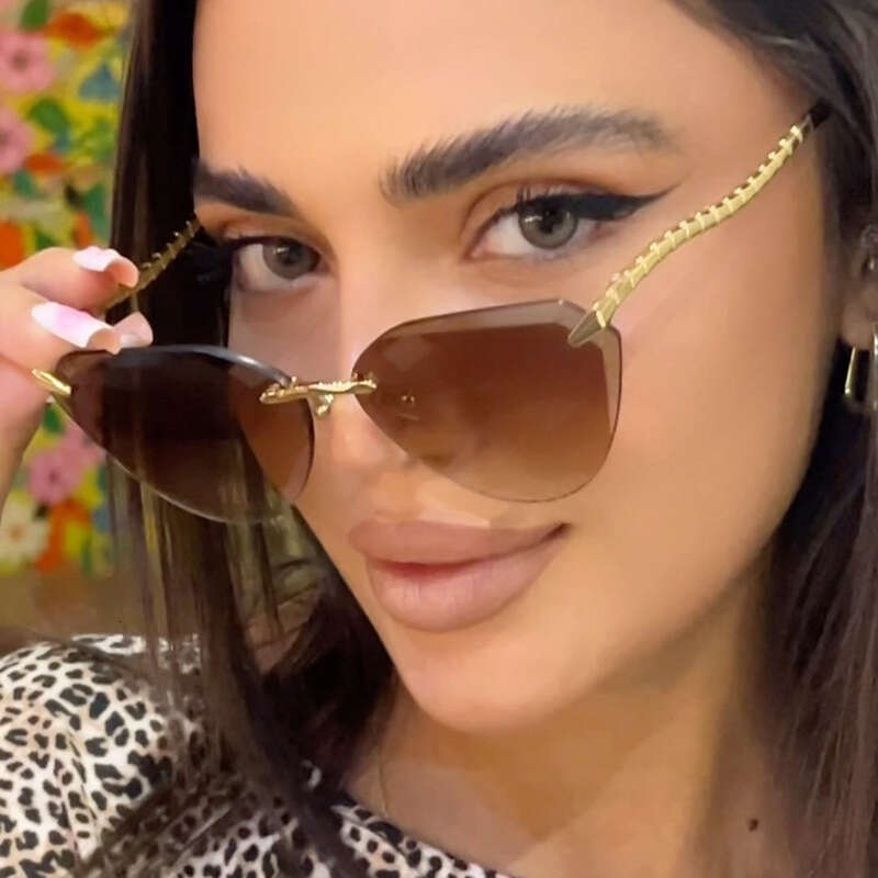 Fashion Snake Sunglasses Leg Rimless Cut Edge Cat 1 Eye European American Style for Driving Outdoor Unisex Gift High Quality Texture