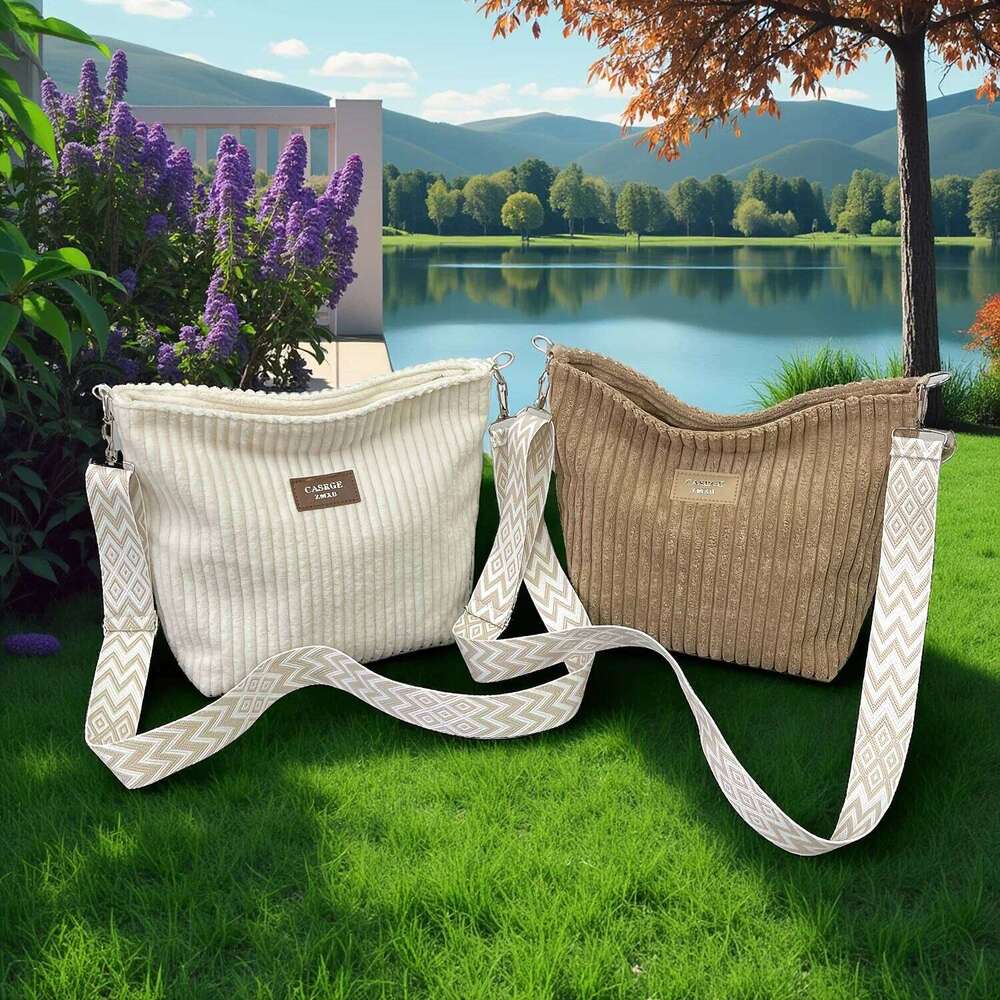 Solid Color Corduroy Messenger Versatile Handbag Women Shoulder Crossbody Bags Casual Chic Bucket Womens Bag Bolsos Mujer XJ260129