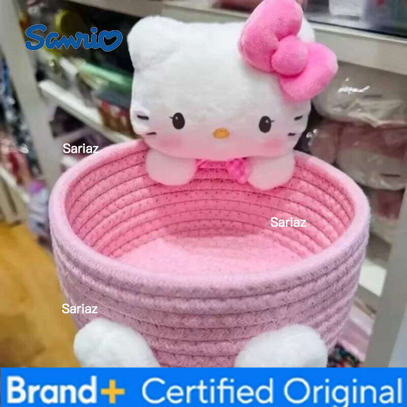 Sanrio Japanese Kawaii Hello Kitty Basket Cute Harajuku Charm Cosmetics Toys Storage Box Bedroom Decoration Birthday Gift Pink H260129