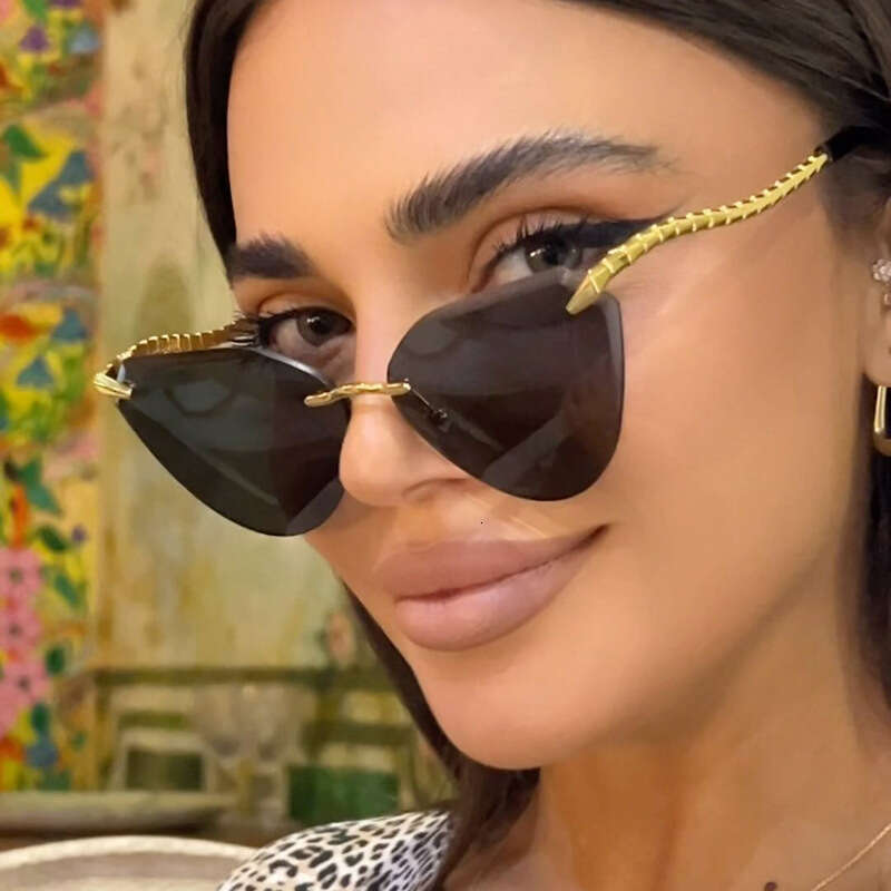 Fashion Snake Sunglasses Leg Rimless Cut Edge Cat 1 Eye European American Style for Driving Outdoor Unisex Gift High Quality Texture