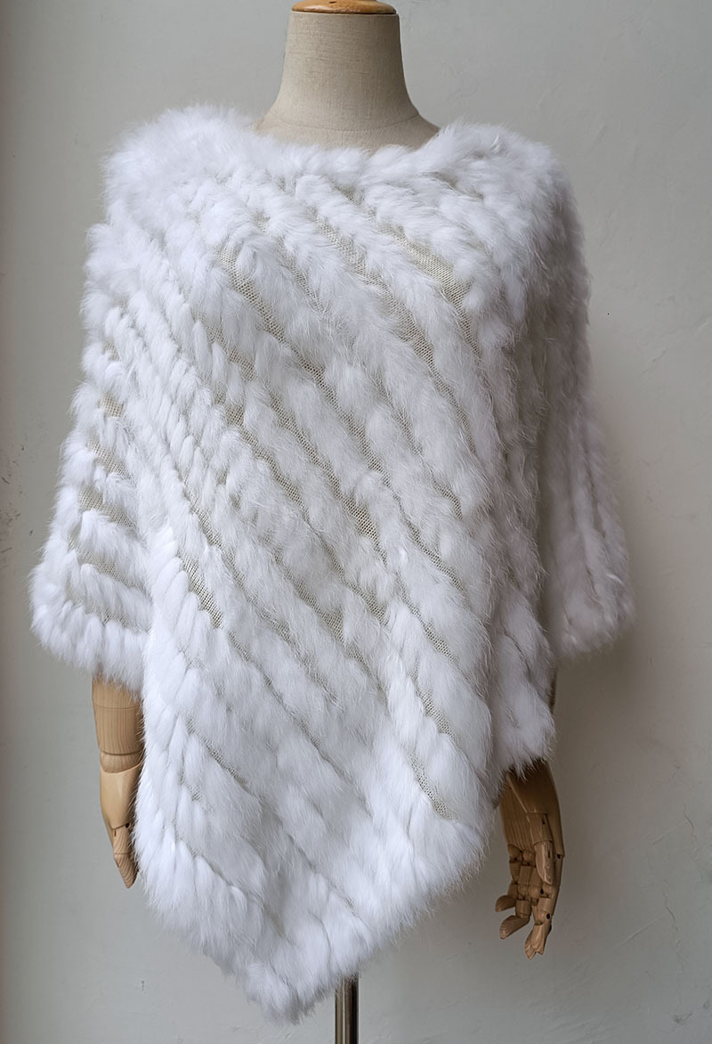Genuine Rabbit Fur Knitted Natural Fur Poncho Fashion Wrap Coat Shawl Lady Scarf Natural Fur Wedding Party Wholesale Cape 241216