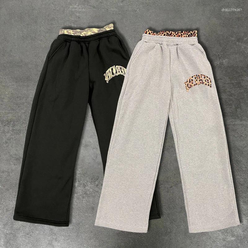 Women's Pants Leopard Print Letter Embroidered Double Waistband Street Casual Y2K Style Men's And Versatile Sweatpants