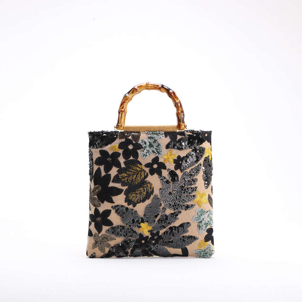 Luxury shoulder bag handbag Hobo cross-border new bamboo section handbag high-end color sequin retro women's hand-held heavy embroidery trendy di
