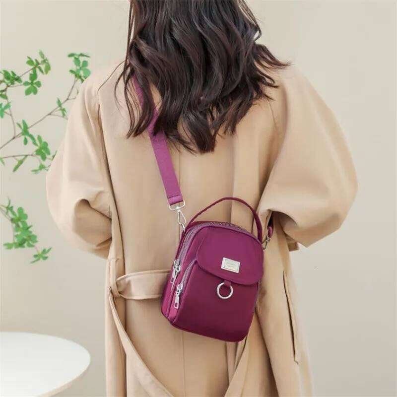 Lightweight Nylon Women's Crossbody Bag, Casual Mini Handbag with Multiple Zip Pouch, Chic Design Shoulder Bag for Everyday Use