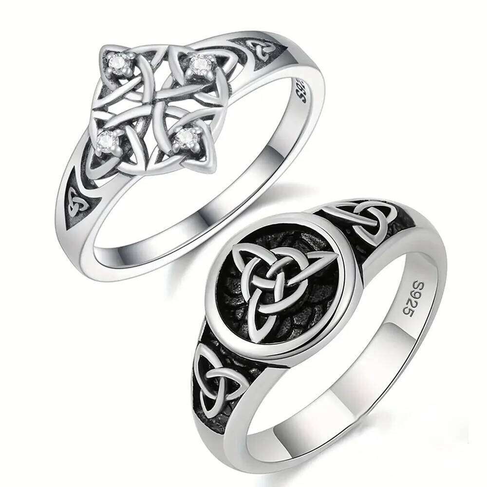 2025 New Retro Thai Silver Knot Trinity European and American Witch Celtic Talisman Diamond Set Ring Free Shipping C260129