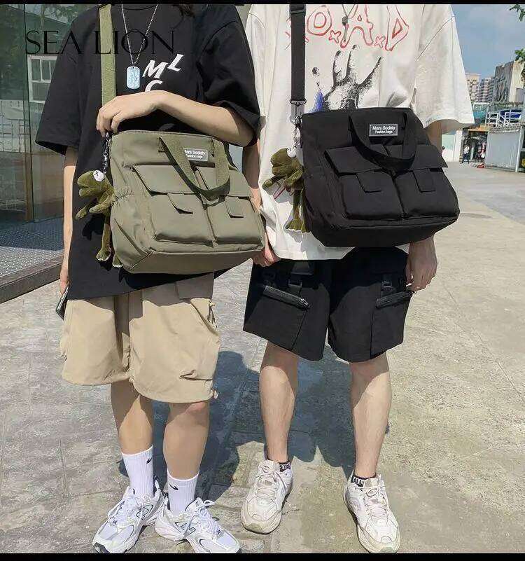 Waterproof Shoulder Women's Multi Pocket Nylon Messenger Bag Preppy Canvas Handbag Women XJ260129