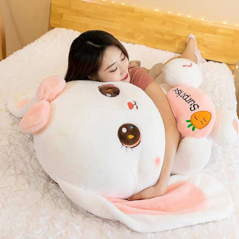 lop long ear rabbit plush toy queen size bed sleeping pillow female cute rag doll Y260128