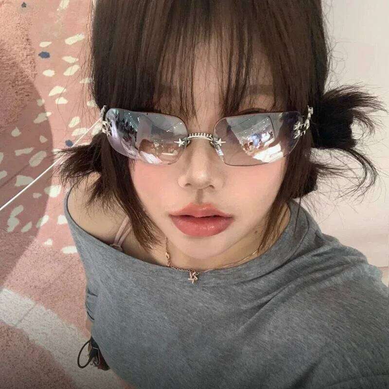Ins New Fashion Y2k Rimless Sunglasses Women Luxury Brand Square Sun Glasses Personality Punk Eyeglasses Female Eyewear H260129