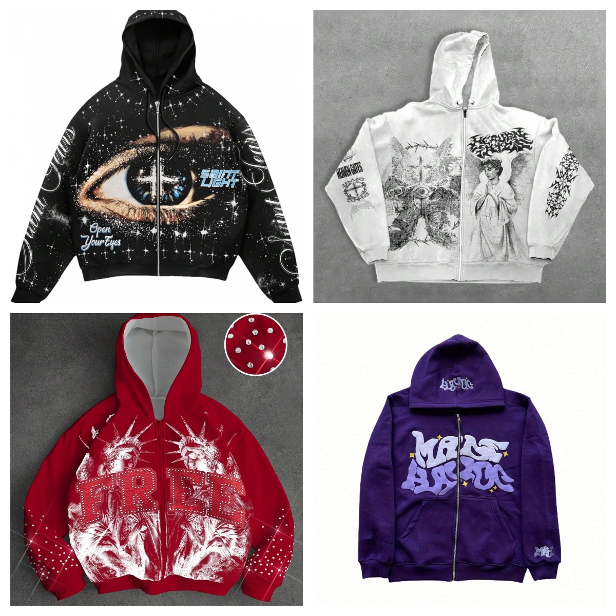 Men's Fleece-Lined Zip-Up Hoodie with Cosmic Eye Graphic Print Streetwear Style