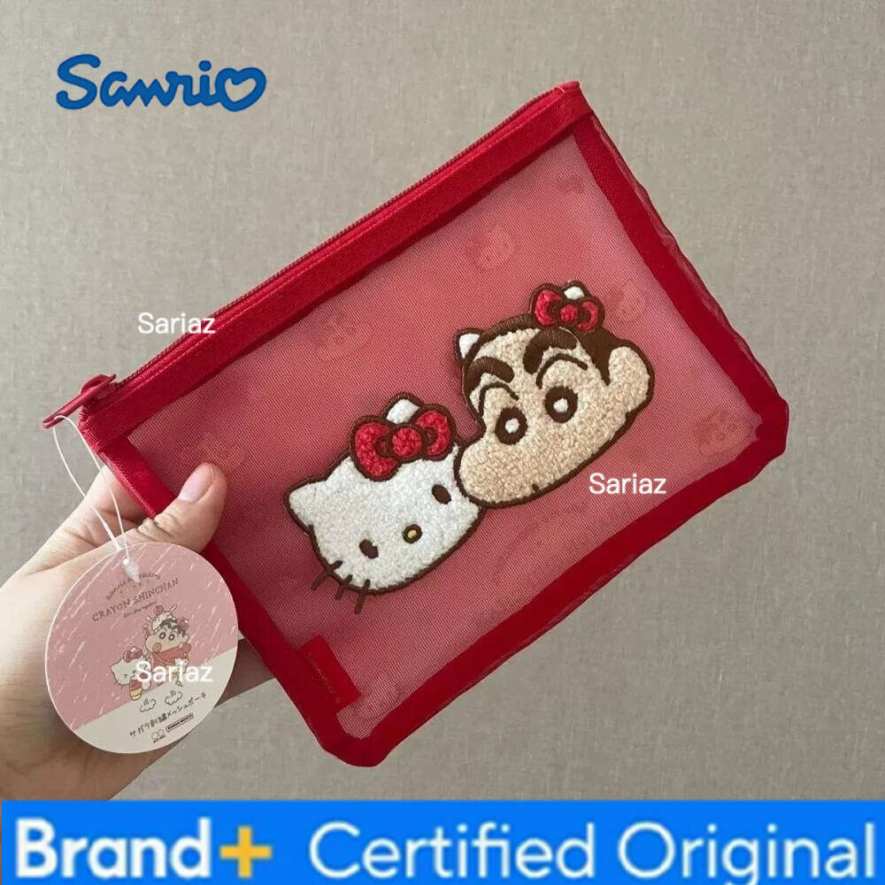 Sanrio Hello Kitty Makeup Cute Cartoon Creativity Co-branded Edition Zero Wallet Exquisite Mesh Yarn Pvc Splicing Storage Bag New H260129